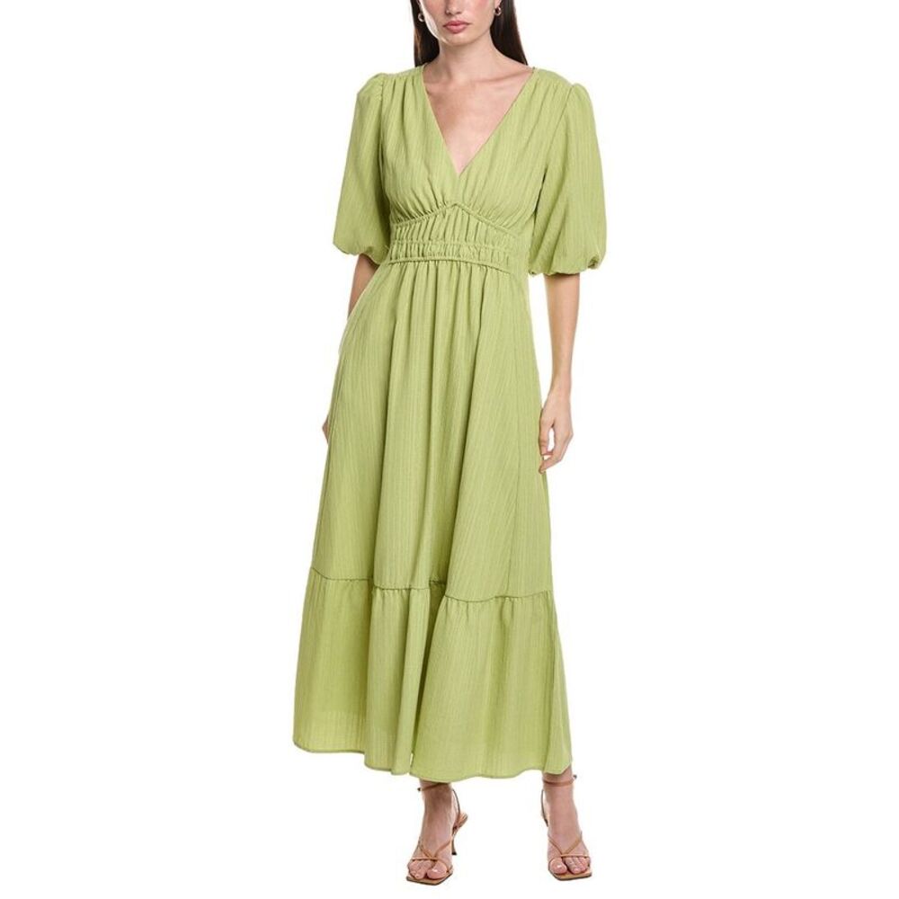 Maison Tara Womens Wave Crepe Short Sleeve Midi Dress, Green